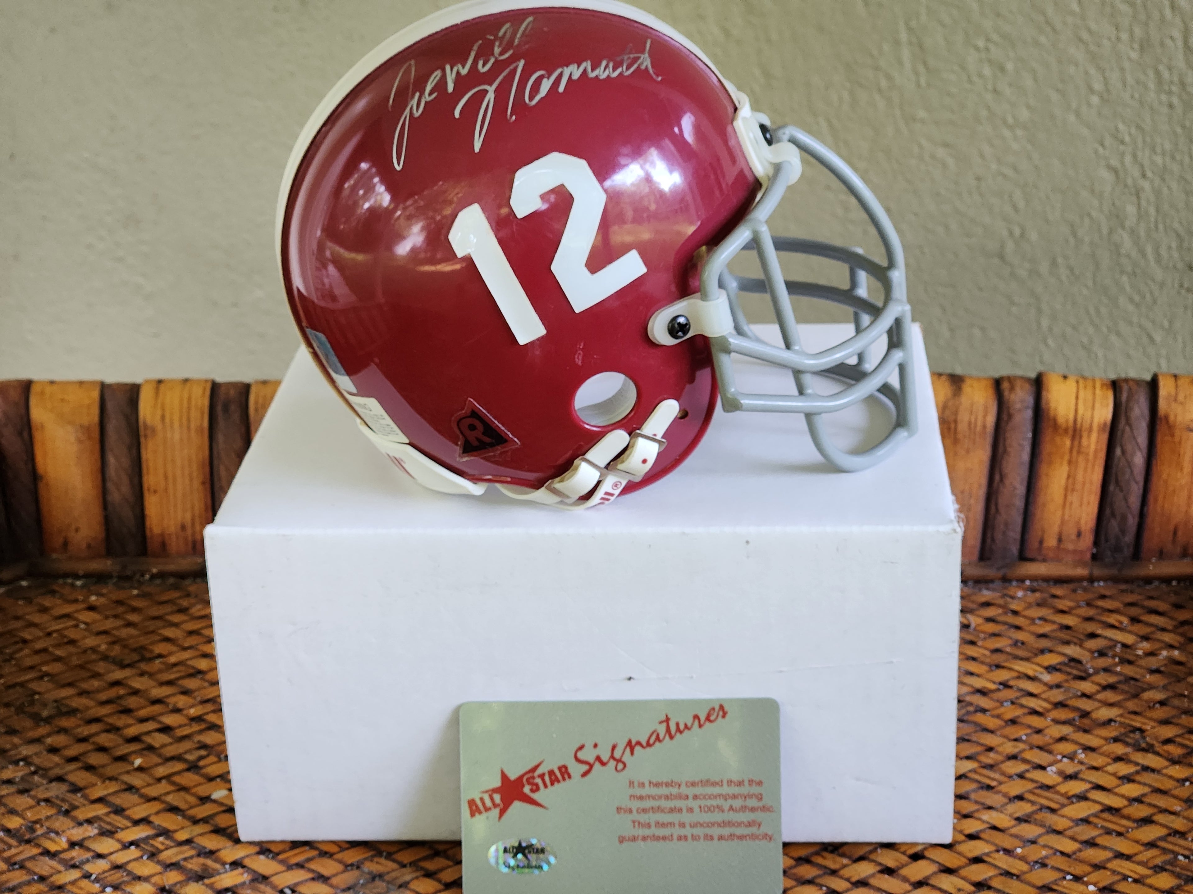 Autographed Joe Namath Mini Helmet